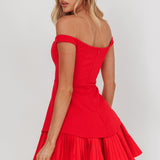 Devoted Love Pleat Hem Mini Dress Red