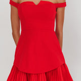 Devoted Love Pleat Hem Mini Dress Red