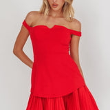 Devoted Love Pleat Hem Mini Dress Red