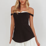 Devoted Love Pleat Hem Mini Dress Contrast Black