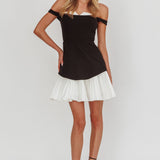 Devoted Love Pleat Hem Mini Dress Contrast Black