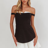 Devoted Love Pleat Hem Mini Dress Contrast Black