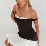 Devoted Love Pleat Hem Mini Dress Contrast Black