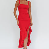 Delighted Asymmetric Hem Maxi Dress Red