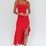 Delighted Asymmetric Hem Maxi Dress Red
