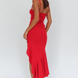 Delighted Asymmetric Hem Maxi Dress Red