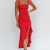 Delighted Asymmetric Hem Maxi Dress Red