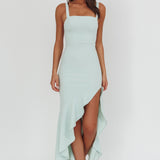 Delighted Asymmetric Hem Maxi Dress Sage