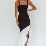 Delighted Asymmetric Hem Maxi Dress Contrast Black