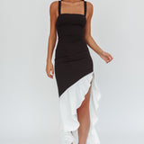 Delighted Asymmetric Hem Maxi Dress Contrast Black