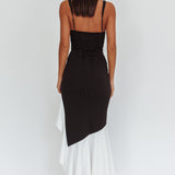 Delighted Asymmetric Hem Maxi Dress Contrast Black