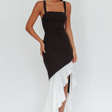 Delighted Asymmetric Hem Maxi Dress Contrast Black