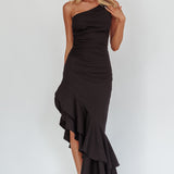 Bold Love One-Shoulder Asymmetric Hem Dress Black