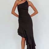 Bold Love One-Shoulder Asymmetric Hem Dress Black