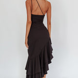 Bold Love One-Shoulder Asymmetric Hem Dress Black