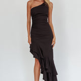 Bold Love One-Shoulder Asymmetric Hem Dress Black