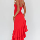 Bold Love One-Shoulder Asymmetric Hem Dress Red