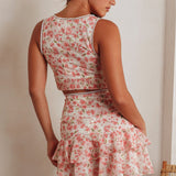 Loveletters High Waist Ruffle Mini Skirt Floral Pink