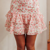 Loveletters High Waist Ruffle Mini Skirt Floral Pink