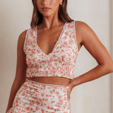 Loveletters Shirred Crop Top Floral Pink