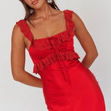 Stole The Show Ruched Mesh Maxi Dress Red