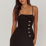 Captivated Button Feature Mini Dress Black