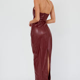 Marella Halterneck Faux Leather Maxi Dress Wine
