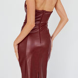 Marella Halterneck Faux Leather Maxi Dress Wine