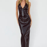 Marella Halterneck Faux Leather Maxi Dress Black