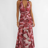 Kamilah Ruched Ruffle Maxi Dress Floral Red