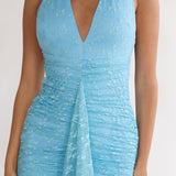 Kamilah Ruched Ruffle Maxi Dress Lace Teal