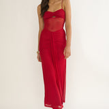 Kamilah Ruched Sheer Waist Maxi Dress Red