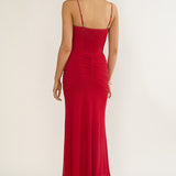 Kamilah Ruched Sheer Waist Maxi Dress Red