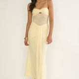 Kamilah Ruched Sheer Waist Maxi Dress Yellow