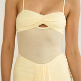Kamilah Ruched Sheer Waist Maxi Dress Yellow