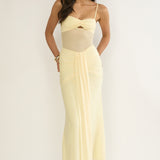 Kamilah Ruched Sheer Waist Maxi Dress Yellow