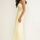 Kamilah Ruched Sheer Waist Maxi Dress Yellow