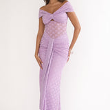 Kamilah Ruched Lace Maxi Dress Lilac