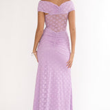 Kamilah Ruched Lace Maxi Dress Lilac