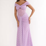 Kamilah Ruched Lace Maxi Dress Lilac
