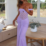 Kamilah Ruched Lace Maxi Dress Lilac