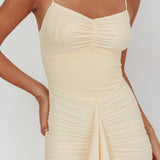 Kamilah Gathered Cascading Ruffle Midi Dress Butter