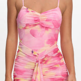 Kamilah Ruched Waist Ruffle Maxi Dress Print Pink