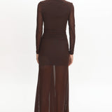 Girl's Night Long Sleeve Mesh Maxi Dress Chocolate