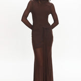 Girl's Night Long Sleeve Mesh Maxi Dress Chocolate