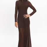 Girl's Night Long Sleeve Mesh Maxi Dress Chocolate