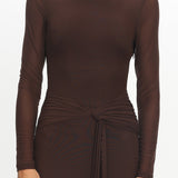Girl's Night Long Sleeve Mesh Maxi Dress Chocolate