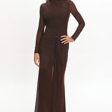 Girl's Night Long Sleeve Mesh Maxi Dress Chocolate