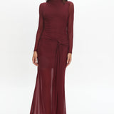 Girl's Night Long Sleeve Mesh Maxi Dress Wine