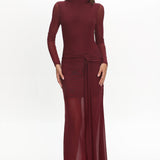 Girl's Night Long Sleeve Mesh Maxi Dress Wine